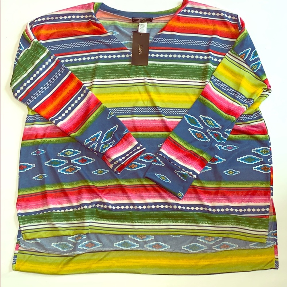 Colorful Aztec long sleeve high-low top